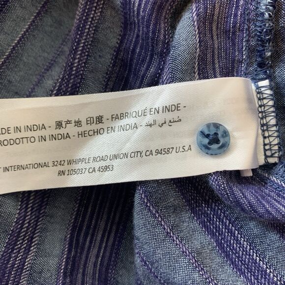 Ariat Sleeveless Top Knot Tie Button Front Women’s Sz XL Denim Blue Stripe Shirt - Picture 6 of 7